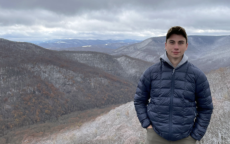 WVU Law student Shawn Hogbin hiking near Davis, WV